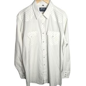 White Horse Men's Western Pearl Snap Shirt White Blue Stripe Long Sleeve Size XL